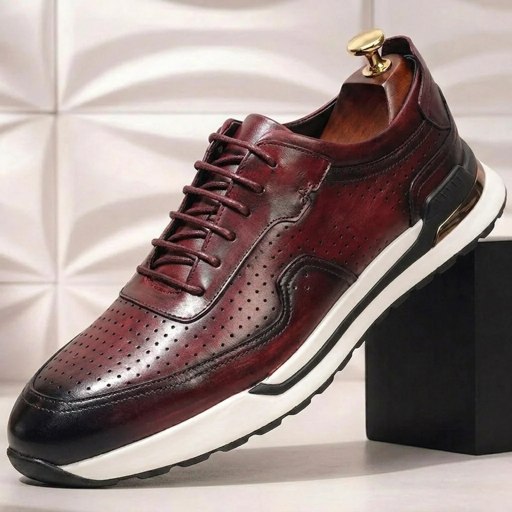 Men’s Gradient Genuine Leather Lace-Up Casual Shoes