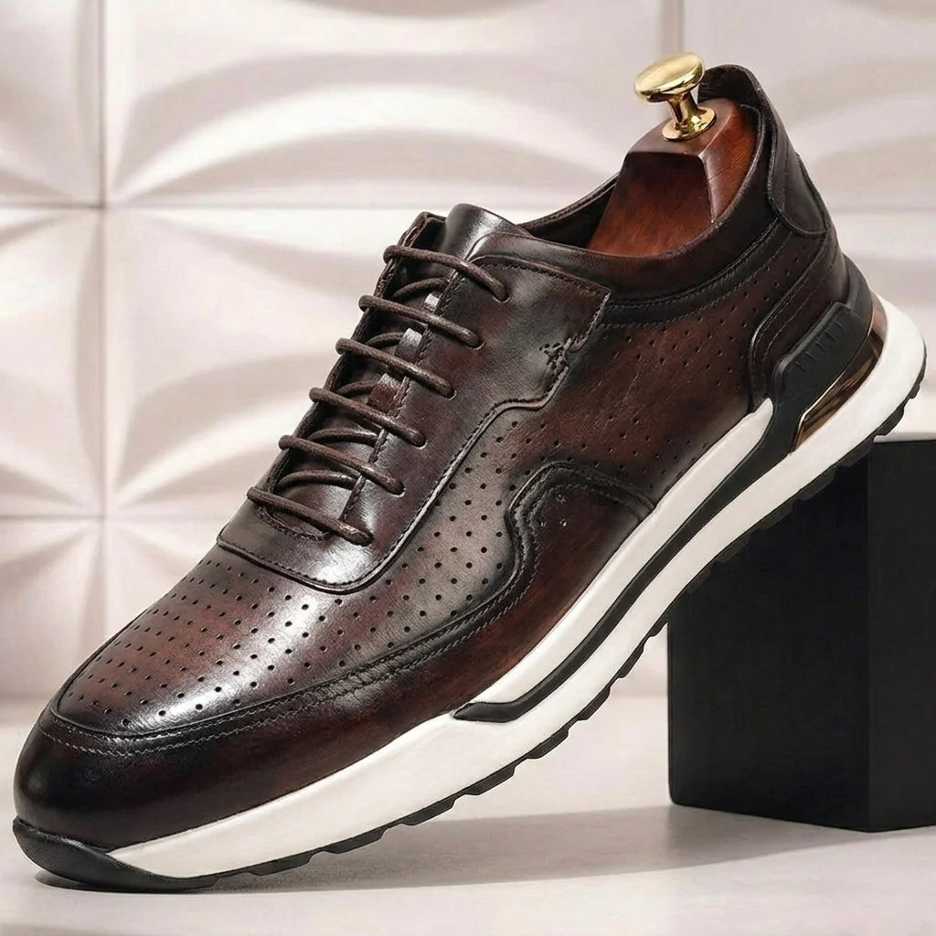 Men’s Gradient Genuine Leather Lace-Up Casual Shoes