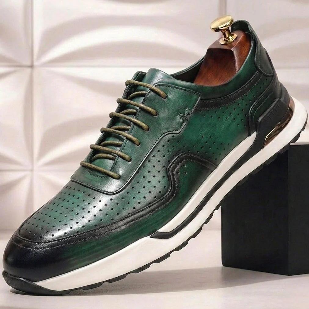 Men’s Gradient Genuine Leather Lace-Up Casual Shoes
