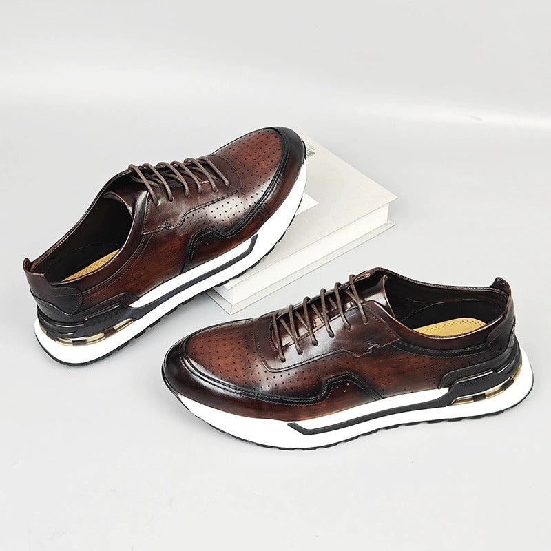Men’s Gradient Genuine Leather Lace-Up Casual Shoes