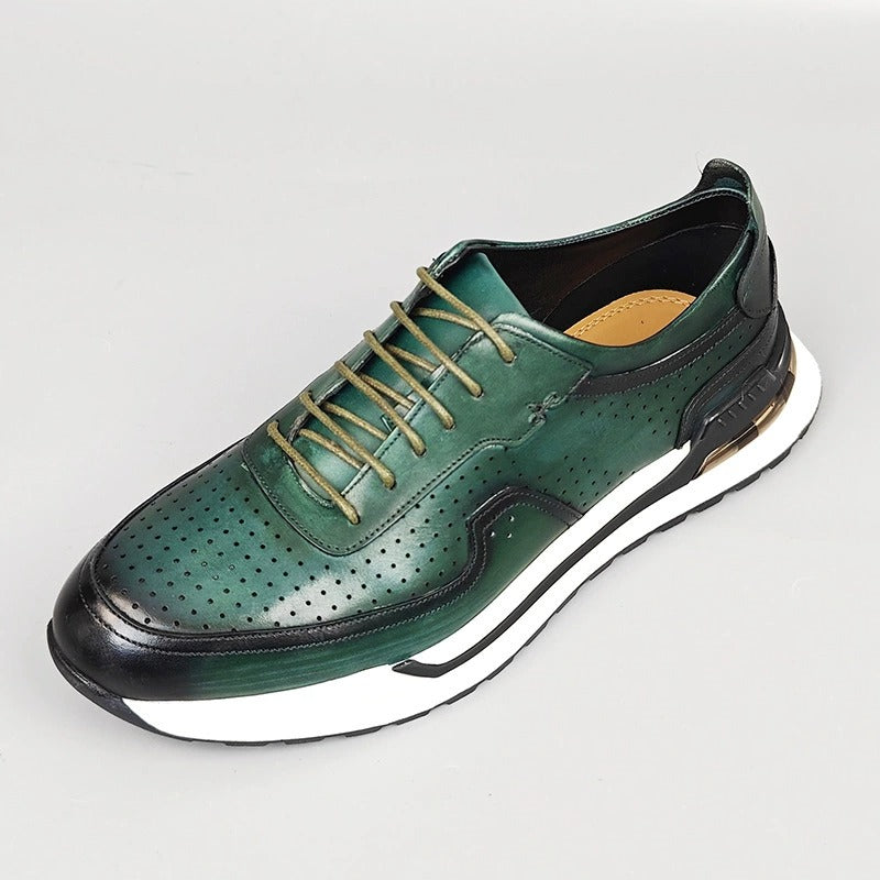 Men’s Gradient Genuine Leather Lace-Up Casual Shoes