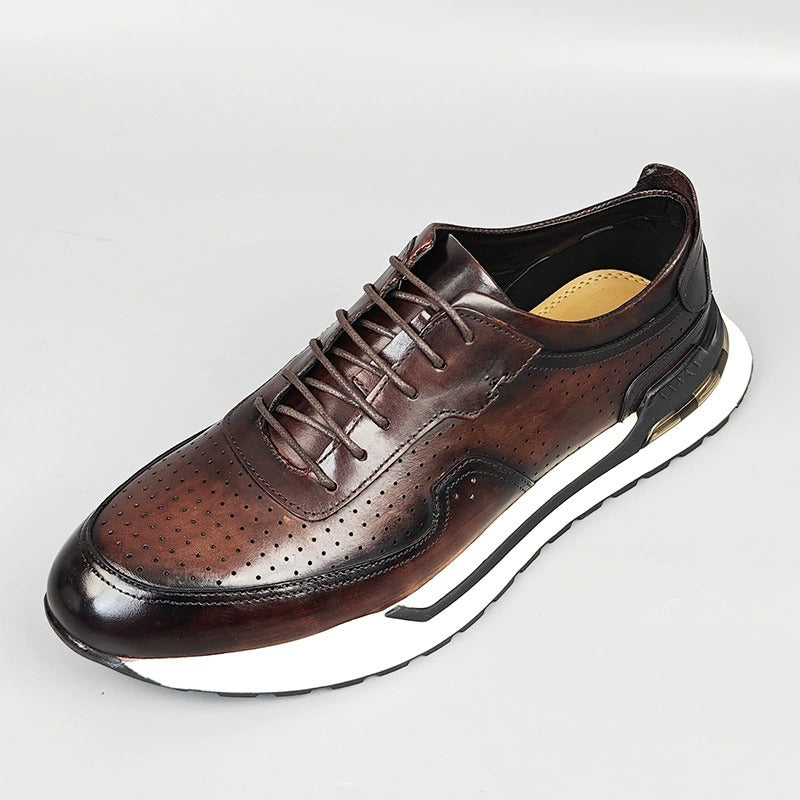 Men’s Gradient Genuine Leather Lace-Up Casual Shoes