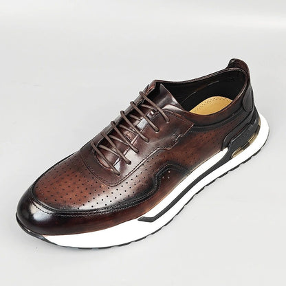 Men’s Gradient Genuine Leather Lace-Up Casual Shoes