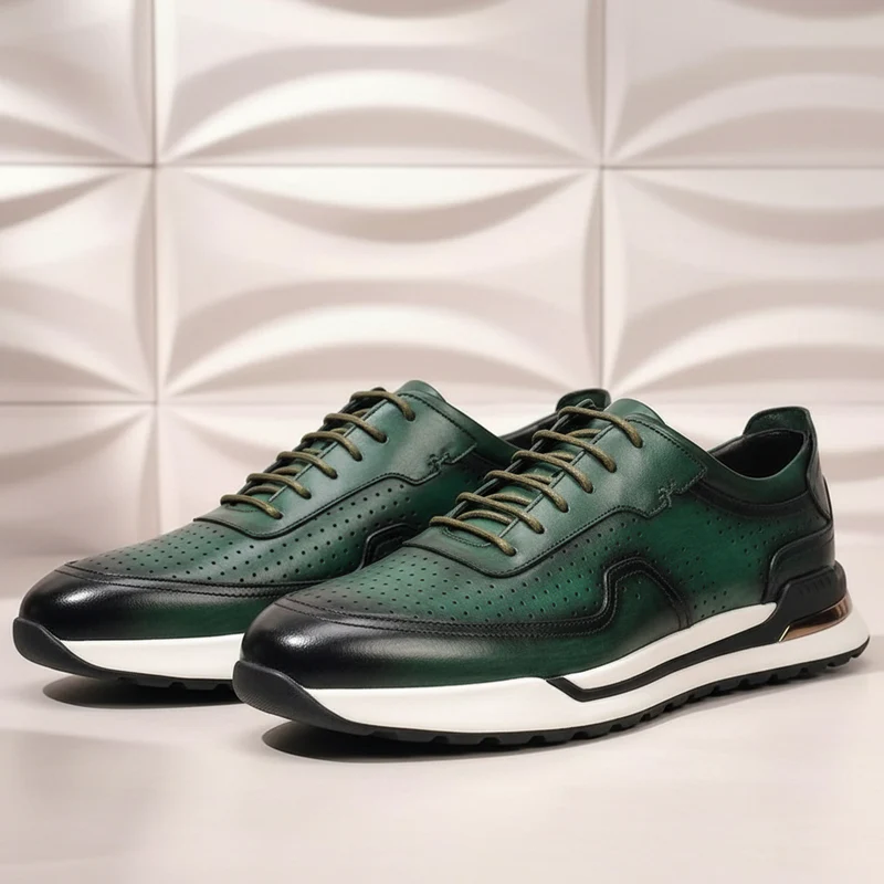 Men’s Gradient Genuine Leather Lace-Up Casual Shoes